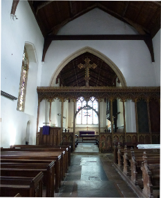 The aisle in Pulham St Mary the Virgin Church.