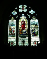 Stained glass window in Arminghall Church. 